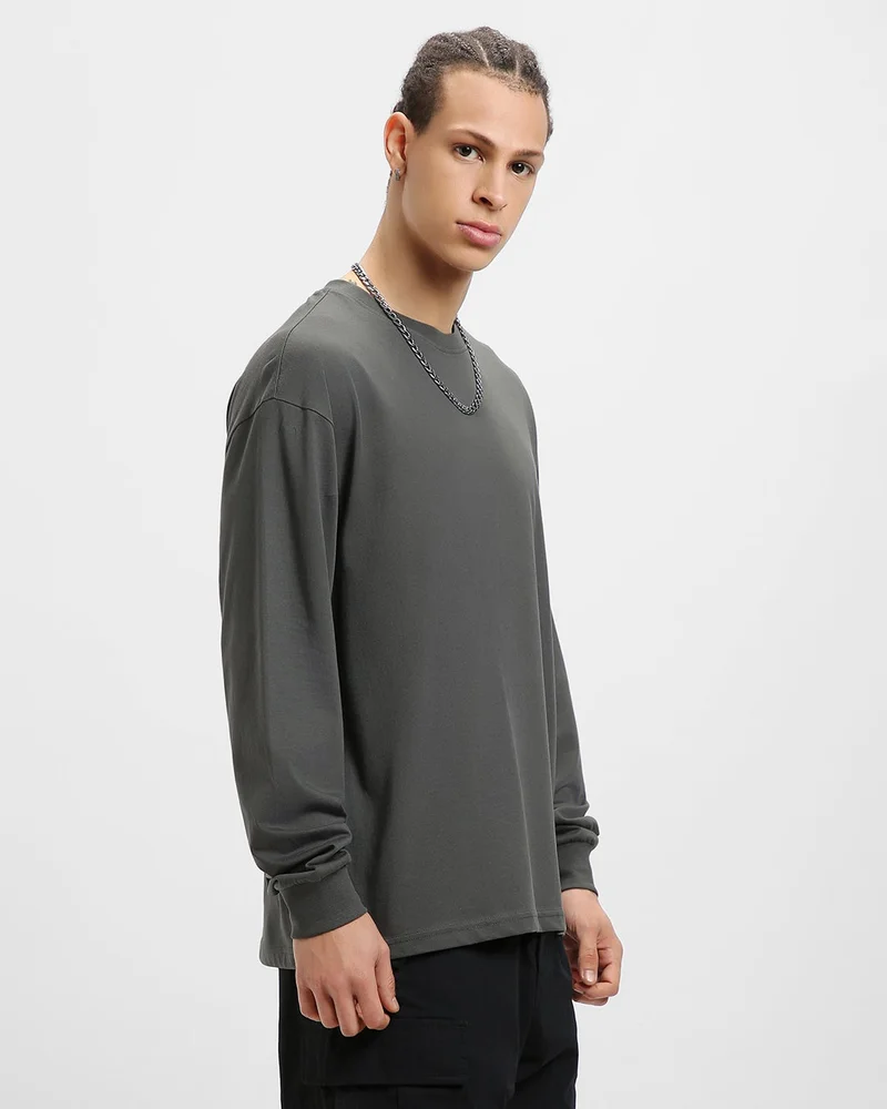 bewakoof Men's Grey Oversized T-shirt